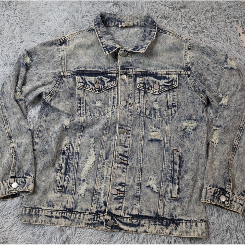 Bibi Jacket Womens M Blue Acid Wash Denim Coat Distressed Punk Grunge